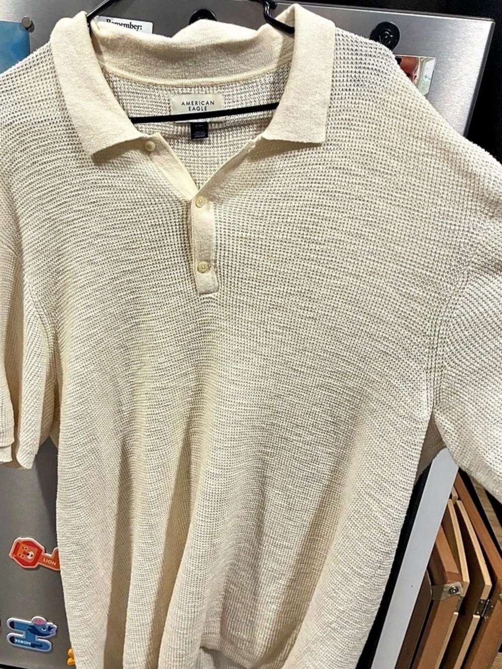 American Eagle Tall Waffle Button-Up Sweater Polo Men's Cream